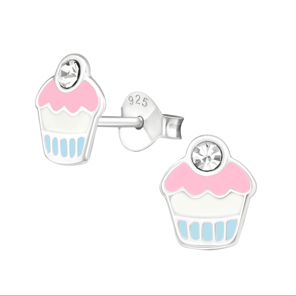 925 Sterling Silver Cupcake Girls Stud Earrings